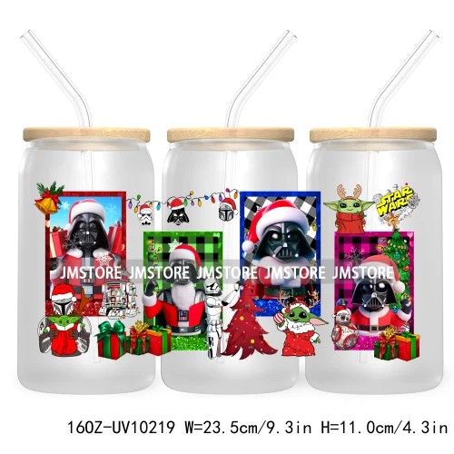 Mouse Christmas Cartoon Friends 16OZ UV DTF Cup Wrap Transfer Stickers Princess Custom Labels Waterproof For Libbey Glass Can