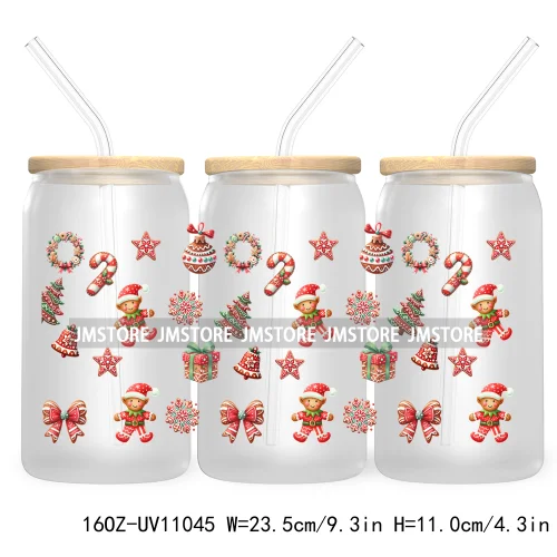 Gingerbread Christmas Coffee Latte UV DTF Cup Wrap For Libbey Glass Can Transfer Stickers Waterproof Custom Book Ghost Christmas