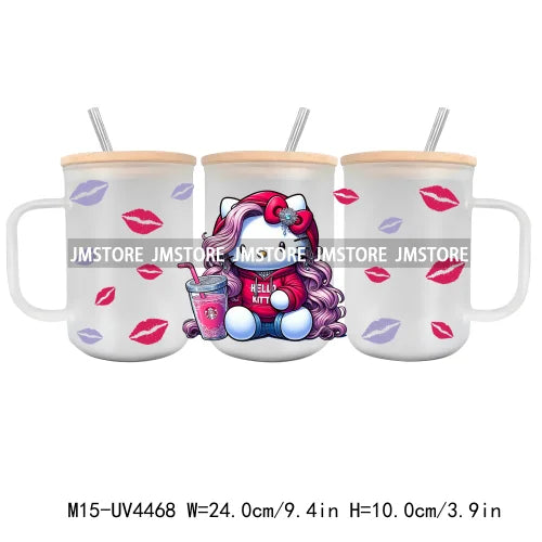 Strawberry Cartoon Hello Cat UV DTF Sticker For 15OZ Mug Libbey Glass Cup Can Wrap Transfer Sticker Custom Labels DIY Logo Cow