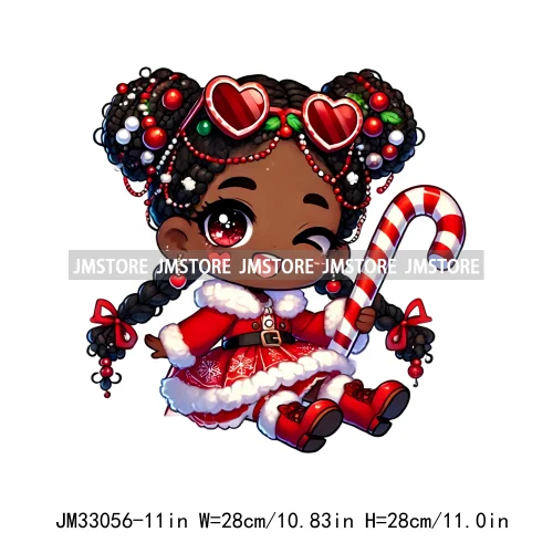 Cute Santa Hat Baby Afro Girls Coquette Bow Christmas Festive Holiday Iron On DTF Transfer Stickers Ready To Press For Clothing