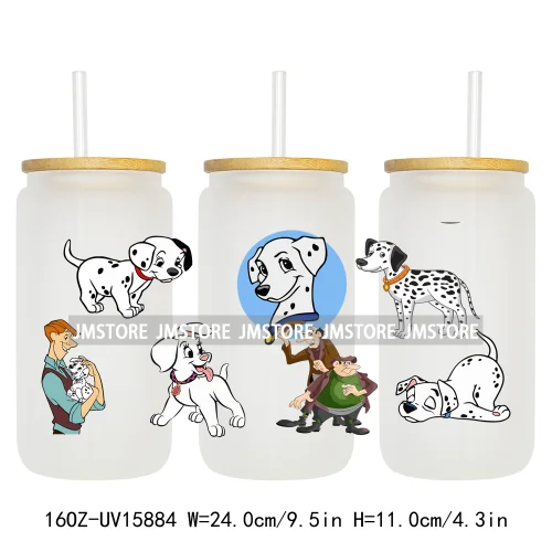 Cute Loyal Dogs Black Dalmatian UV DTF Cup Wraps Ready To Apply Waterproof Transfer Stickers For 16OZ Libbey Glass Can Tumbler