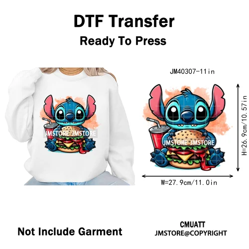 Cute Cartoon Blue Animal Princess Best Friends Designs Iron on DTF Washable Transfers Stickers Ready to Press for Clothing Bags