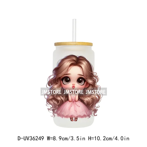 Cute Pink Princess Coquette Bow UV DTF Transfer Stickers Decals Ready To Apply Waterproof For 16OZ Libbey Glass Can Cups Tumbler
