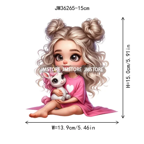 15cm 5.9in Princess Unicorn Girl Iron On Transfer Sticker For Clothes DTF Printed Vinyl Thermal Appliques Washable T-Shirt Decal