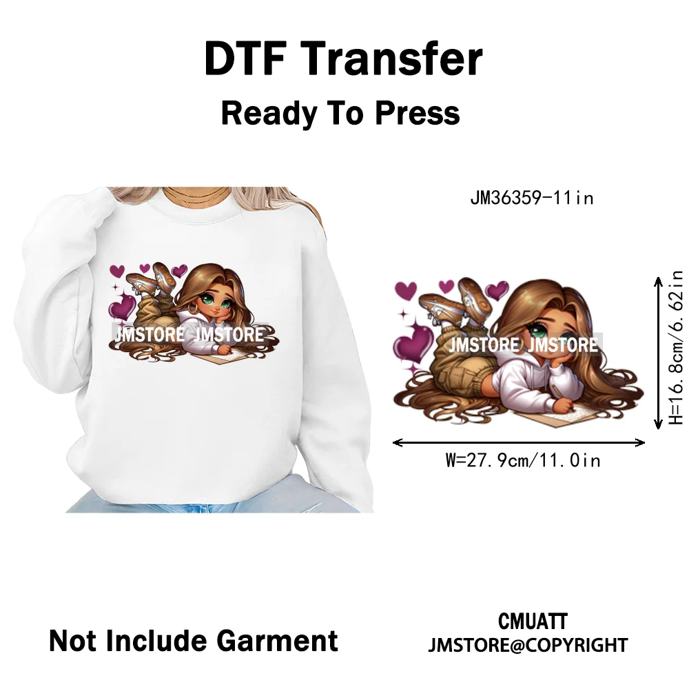 Fashion School Princess Cartoon Girls Learning Love Designs Iron on DTF Thermal Transfers Stickers Ready to Press for Clothing
