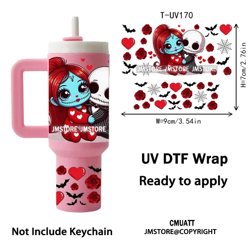 Spooky Cartoon Characters Valentines Horror UV DTF Wraps Ready To Apply Transfer Stickers Waterproof For Mini Tumbler Keychain