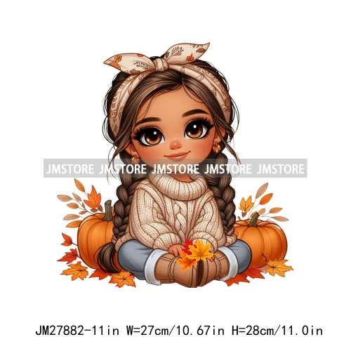 Cute Autumn Pumpkins Fall Vibes Laina Baby Hispanic Chibi Girls Logos DTF Iron On Transfer Stickers Ready To Press For T-shirts