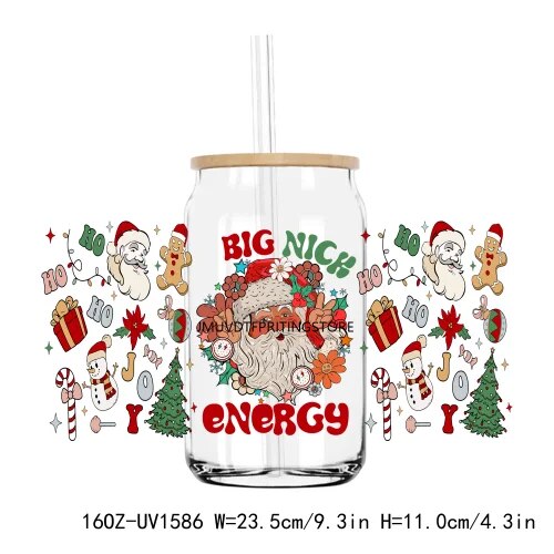 Big Nick Energy Santa 16OZ UV DTF Cup Wrap Transfers Stickers Custom Labels DIY Durable Waterproof Logo For Libbey Glass Can