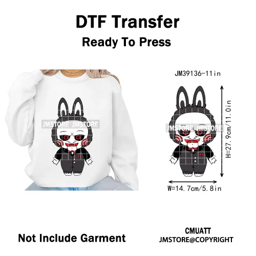 Trendy Cute Cartoon Doll Coquette Mirror Horror Halloween Iron on DTF Washable Transfers Stickers Ready to Press for Clothing