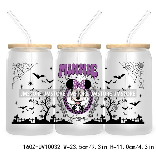 Mouse And Friends Halloween 16OZ UV DTF Cup Wrap Transfer Stickers Custom Labels Cartoon Spooky Season Bat For Libbey Glass Can