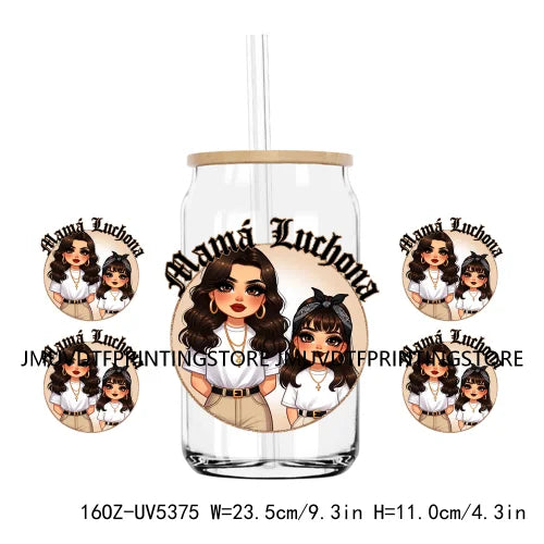 Mother's Day Daughter Son Latina Mexican Mama 16OZ UV DTF Cup Wrap Transfer Sticker Custom Waterproof Logo For Libbey Glass Can