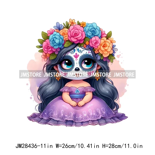 Diy Dia De Los Muertos Sugarskull Calavera Day Of The Dead Catrina Floral Princess Iron On DTF Transfers Stickers For T-shirts