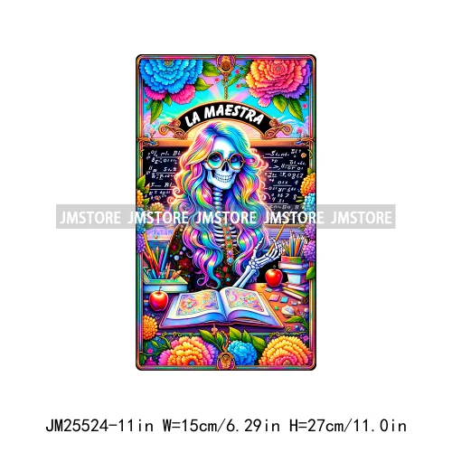 Skeleton La Maestra Chingona Smoke Women Lovers Tarot Card Printing DTF Iron On Transfer Stickers Ready To Press For Clothes Bag