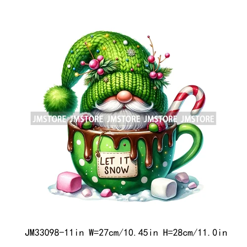 Cute Christmas Hot Cocoa Season Gnomes Sweet Winter Santa Quotes Iron On DTF Transfers Stickers Ready To Press T-shirts Bags