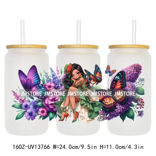 Floral Butterfly Girl Woman UV DTF Stickers Ready to Transfer Cup Wrap Custom Labels DIY Craft For Libbey Can Glass Tumblers Mug