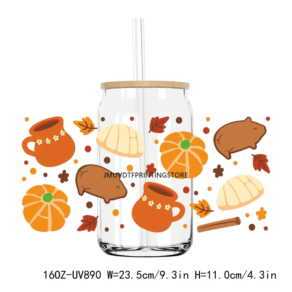 Fall Season Autumn Pumpkin 16OZ UV DTF Cup Wrap Transfers Stickers DIY Durable Waterproof Logo For Libbey Glass Can