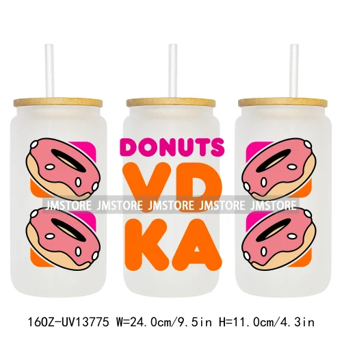 Dunkie Junkie Coffee Donuts UV DTF Wraps Transfer Sticker Selfadhesive Waterproof High Quality For 16OZ Libbey Glass Can Tumbler