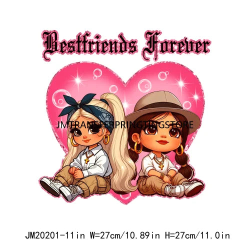 Chicano Cartoon Spanish Boy Girl Baby Best Friends Forever Smile Now Cry Later Naughty Nice DTF Transfers Stickers For Clothing