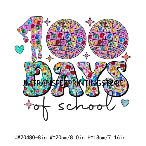 Washable Faux Glitter In My 100 Days Of School Era Back To School DTF Transfer Printing Stickers Ready To Press For T-shirts Bag