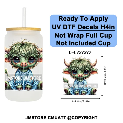 Highland Cow Horror Character Coquette Pumpkin UV DTF Decals Ready To Apply Durable Transfer Stickers For 16OZ Libbey Glass Can