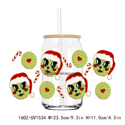 Christmas Santa's Cup 16OZ UV DTF Cup Wrap Transfers Stickers Custom Labels DIY Durable Waterproof Logo For Libbey Glass Can