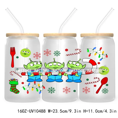 Merry Christmas Mouse UV DTF Sticker For 16OZ Libbey Glass Cup Can Wrap Transfer Stickers Custom Labels Xmas Cartoon Characters