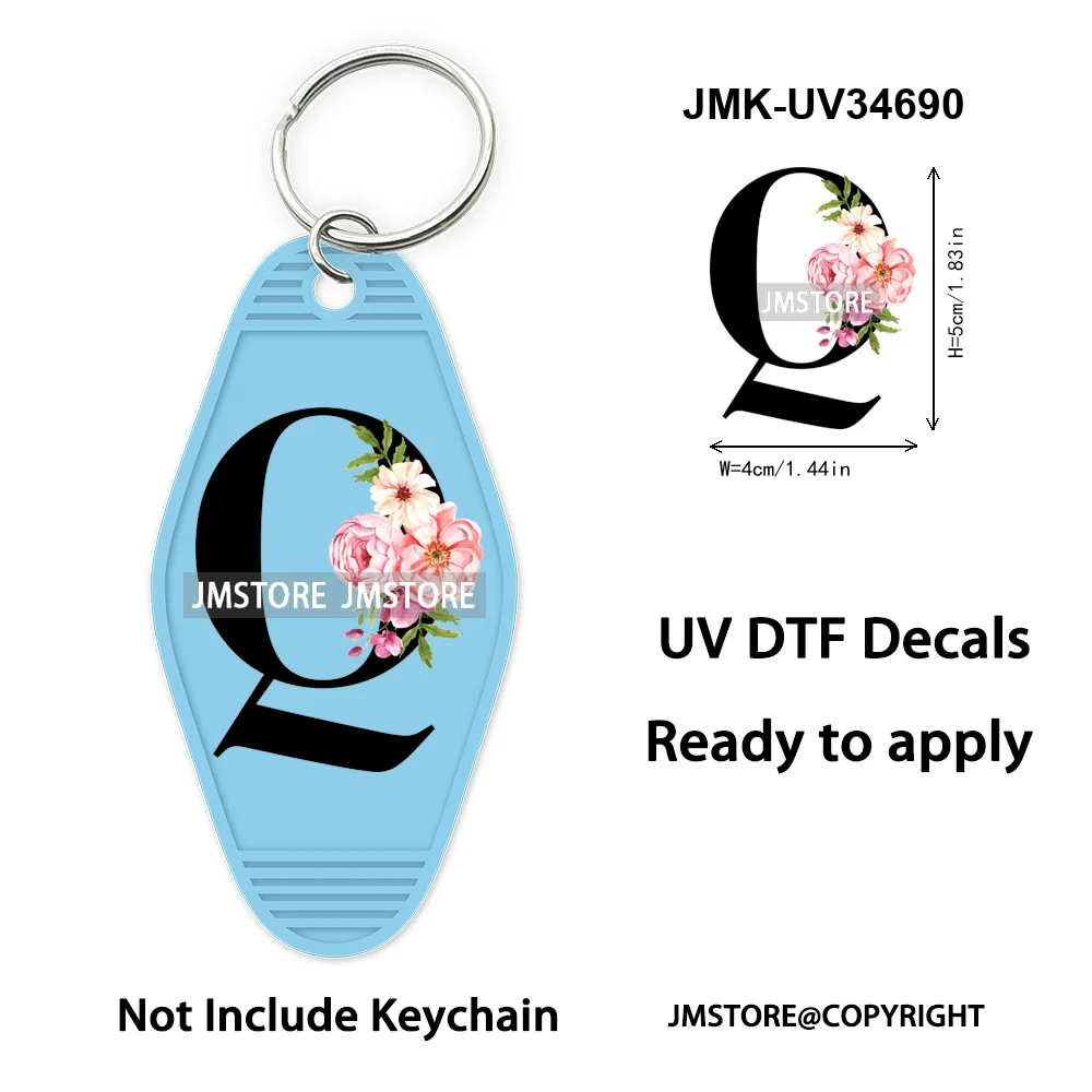 New Floral Alphabets Letters Flower Monogram Good Quality WaterProof UV DTF Stickers For Motel Hotel Keychain