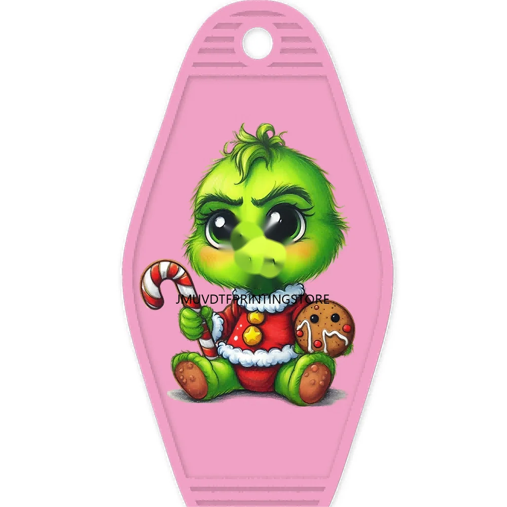 Christmas Cute Baby Green Guy With Santa Hat Gifts High Quality WaterProof UV DTF Sticker For Motel Hotel Keychain