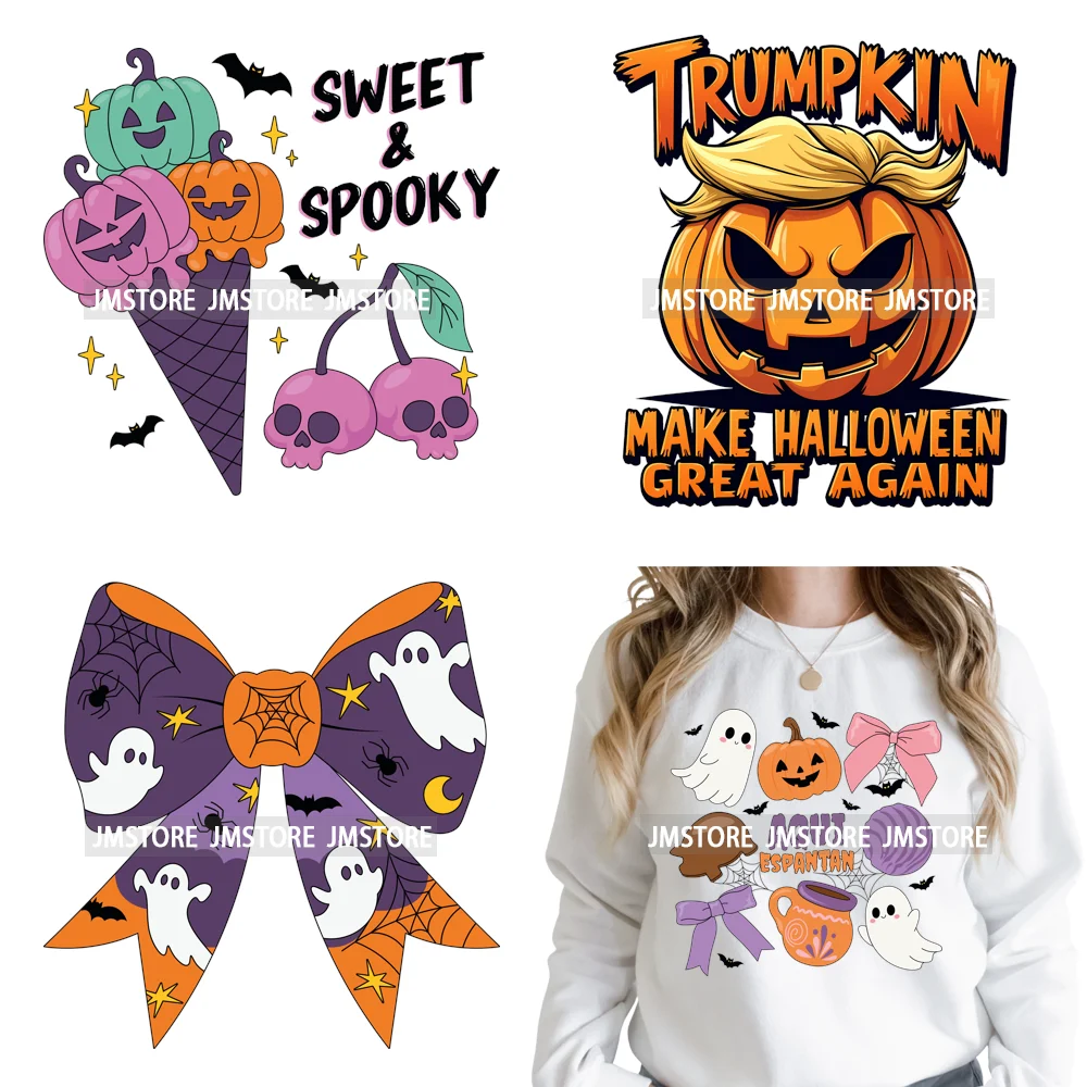 Sweet Spooky Ghost Boo Coquette Pumpkins Halloween Skeleton Iron on DTF Washable Transfers Stickers Ready to Press for T-shirts