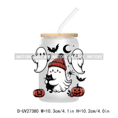 Funny Witch Ghosts Halloween Bat UV DTF Transfer Stickers Decals For Libbey Cold Cups Mugs Tumbler Waterproof Craft Spooky Vibes