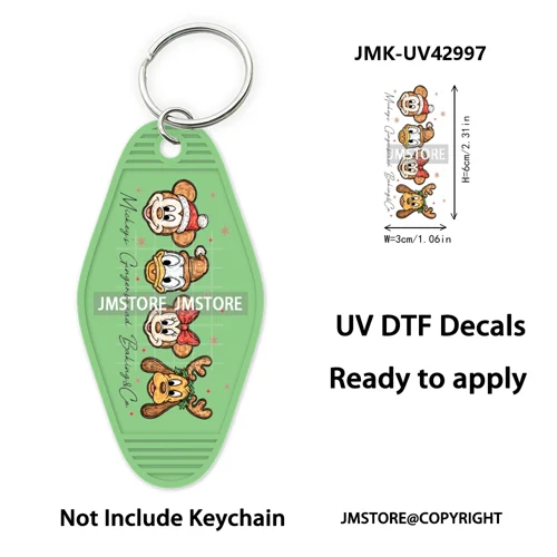 Cartoon Friends Christmas Holiday UV DTF Keychain Wraps Ready To Apply Waterproof High Quality Decals For Hotel Motel Keychain