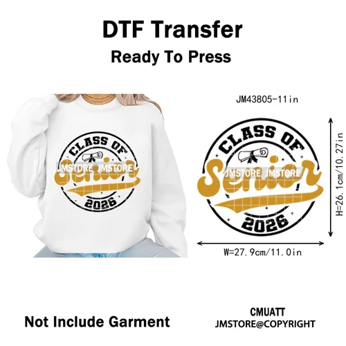 2026 Varsity Graduate Season College Senior Year Bow Iron on Washable DTF Heat Transfers Stickers Ready to Press for Sweatshirts