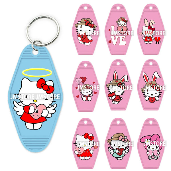 Cartoon Character Angel Cat With Sad Heart Bunny High Quality WaterProof UV DTF Sticker For Motel Hotel Keychain Valentine's Day