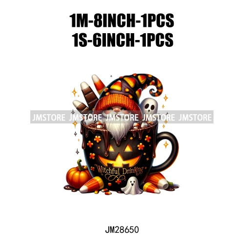 Fun Halloween Cocoa Coffee Drink Gnomes Logos Pumpkin Spice Latte Brew Iron On DTF Transfer Stickers Ready To Press For Clothes