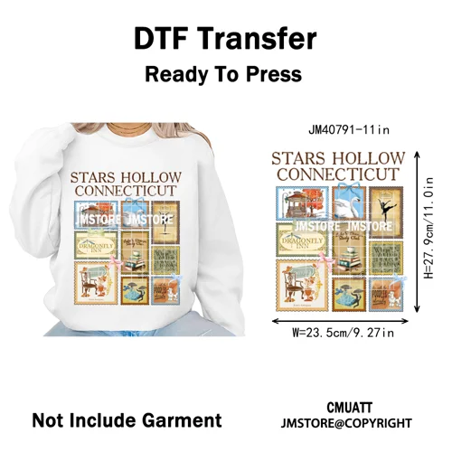 Autumn Festival Fall Season Stars Movie Girls Town Book Lover Iron on Washable DTF Transfers Stickers Ready to Press for Hoodies