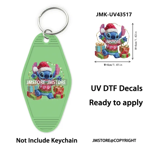 Christmas Santa Cartoon Character UV DTF Keychain Wraps Ready To Apply Waterproof High Quality Decals For Hotel Motel Keychain