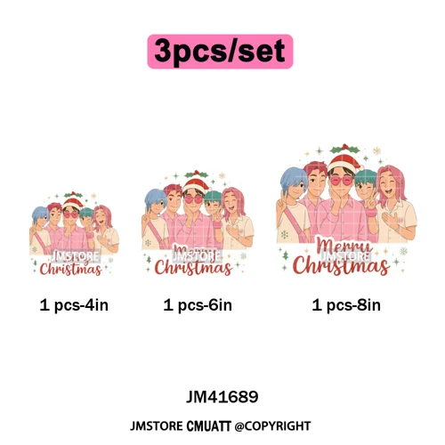 Merry Christmas Kpop Music Band Group Character Xmas Festive Love Iron on DTF Transfers Stickers Ready to Press for Clothes Bags