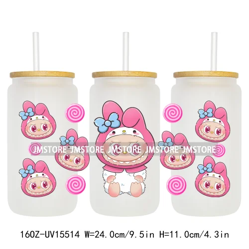 Coquette Bow Kids Cartoon Doll Characters UV DTF Cup Wraps Ready To Apply Waterproof Transfer Stickers For 16OZ Libbey Glass Can