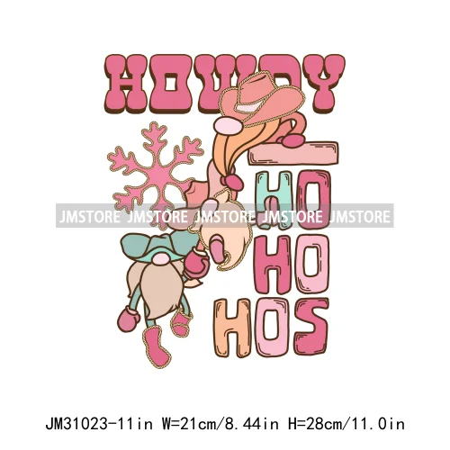 Retro Western Howdy Cowboy Santa Snowmies Cactus Merry Christmas Iron On DTF Transfers Stickers Ready To Press For Clothing