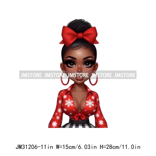 Fashion Santa Afro Black Woman Merry Christmas Girly Winter Iron On DTF Transfers Stickers Printing Ready To Press For Clothing