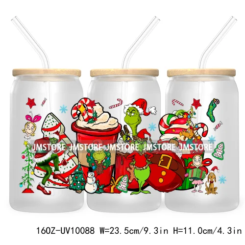 Funny Christmas Green Baby Character UV DTF Sticker For 16OZ Libbey Glass Cup Can Wrap Transfer Stickers Custom Labels DIY Logo