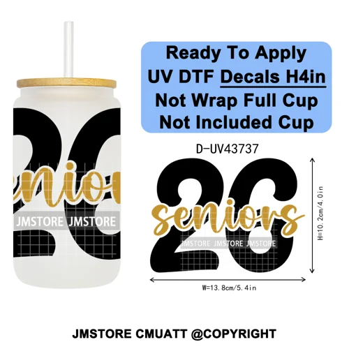 My Last First Day Senior 2026 UV DTF Cup Decals Ready To Apply Transfer Stickers Durable Custom Labels For Libbey Glass Can Mug