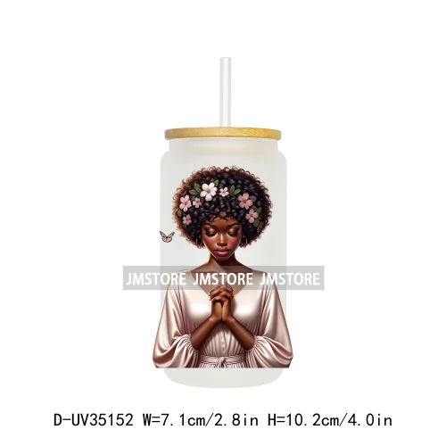 Black Girl Praying Faith Religious Woman UV Sticker Decals For Libbey Cold Cups Mugs Tumbler Transfer Stickers Waterproof Prints