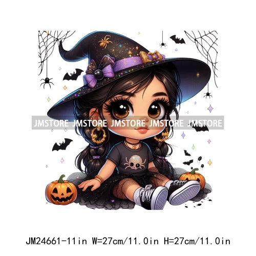 Custom Halloween Spooky Witch Latina Baby Girls Iron On Decals Hispanic Princess DTF Heat Press Transfers Stickers For Hoodies