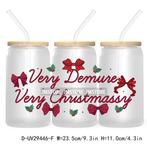 Merry And Bright Santa Baby New Year 16OZ UV Cup Wrap DTF Transfer Stickers For Libbey Glass Cups Tumbler Family Christmas Mommy