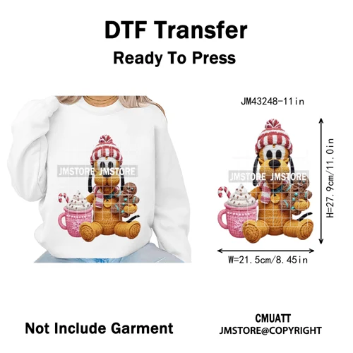 Hot Cocoa Coffee Lover Cartoon Faux Yarn Christmas Xmas Iron on Washable DTF Transfers Stickers Ready to Press for Sweatshirts