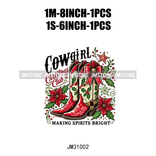 Funny Howdy Christmas Western Cowboy Highland Cow Gingerbread Boots Iron On DTF Transfers Stickers Ready To Press For T-shirts