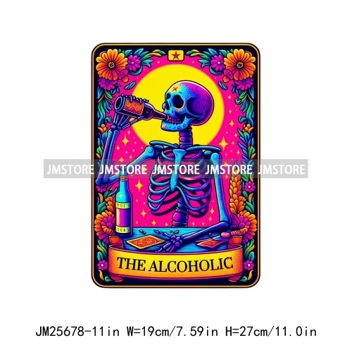 Custom Flower La Chismosa Dog Cat Lover Badass Skull Tarot Card  DTF Iron On Heat Transfers Stickers Ready To Press For Hoodies