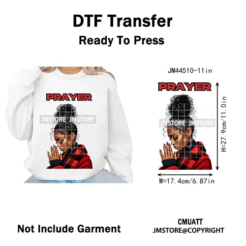 Afro Girls Prayer Jesus Faith Love Magic Christian Women Iron on Washable DTF Heat Transfers Stickers Ready to Press for Clothes
