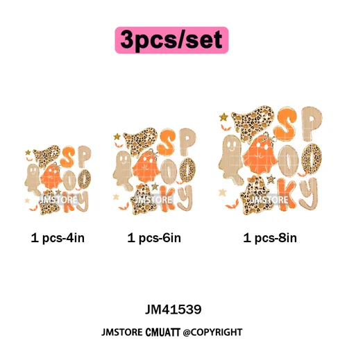 Pumpkin Leopard Spooky Ghost Moo Boo Cow Pet Halloween Bow Iron on DTF Washable Transfers Stickers Ready to Press for T-shirts